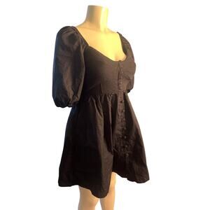 Women XS Anthropologie Maeve Puff-Sleeved Sweetheart Mini Dress Black Babydoll